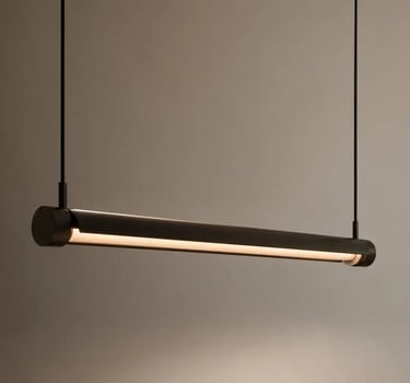 Modern Minimalist Pendant Light – Matte Black Linear Fixture with Warm Ambient Glow