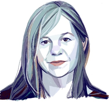 Cartoon image of author Joann Beard