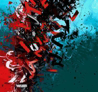 Red black and blue jumble of letters