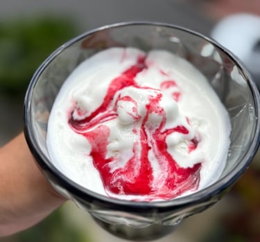 Helado con salsa de frutos rojos