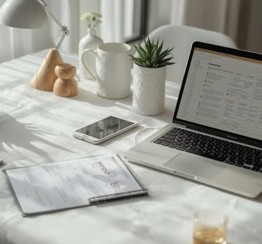 Planning d’événement détaillé avec checklist et ordinateur portable en lumière naturelle.