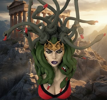 Medusa with motorised serpents hair