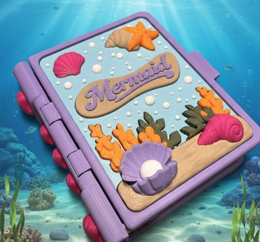 a mermaid book playset with characters and items inside