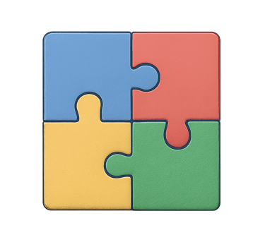 Illustration of four interlocking puzzle pieces, illustrating the concept of seamless system integration and unified workflows.