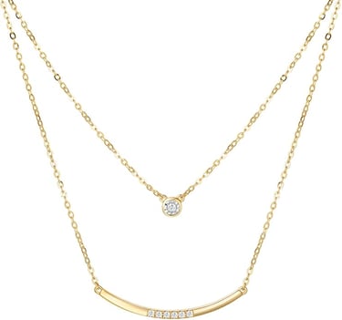 14k Yellow Gold Double Chain Choker Layered Natural Diamond Pendant Necklace