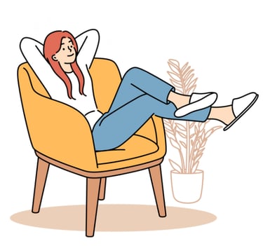 a woman sitting in a chair with her feet up