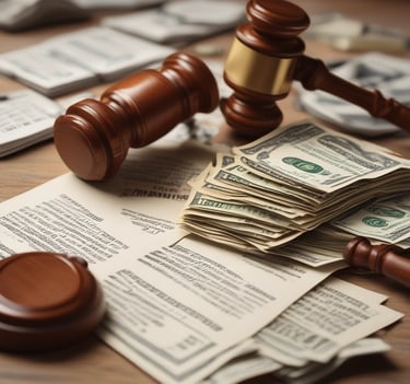 A courtroom setting with a judge and lawyers.