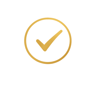 A minimalist golden check mark icon inside a circle on a black background, representing success and approval.