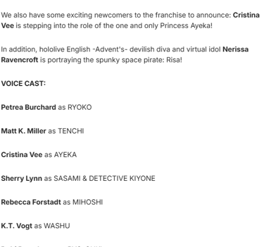 Tenchi Galaxy - Voice Cast