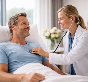 A patient receiving personalized, high-quality medical care in a calm and modern clinical setting.