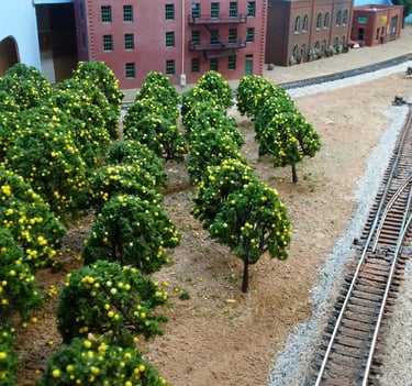 Citrus grove in model train layout