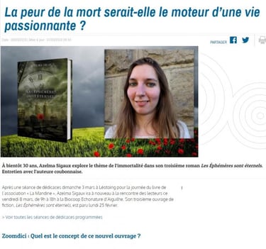article zoomdici sortie livre azelma sigaux les éphémères sont éternels partie 1