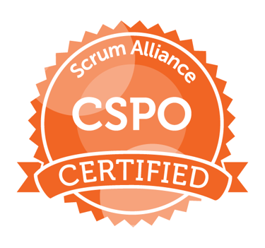 a white and orange Scrum Alliance Certified Scrum Product Owner certification image