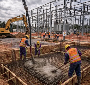 Construção civil em subestação de energia elétrica
