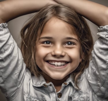 petite fille qui sourit et place ses bras au dessus de sa tête