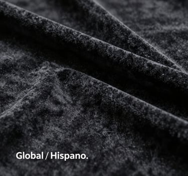 A close-up photography shot of a high-end luxury fabric texture, like silk and velvet, in deep black and dark gray tones, dramatic lighting from the side, sophisticated and cinematic feel, Global / Hispano context.