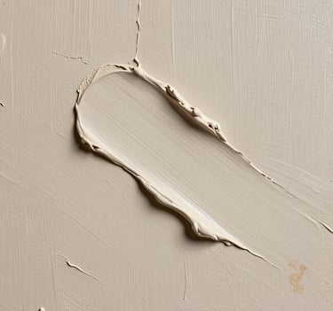 A close-up photography shot focusing on the tactile details of a finished painting. Thick ridges of light sand-colored paste are visible, with subtle earthy tone washes in the crevices. The style is modern, elegant, and sophisticated.