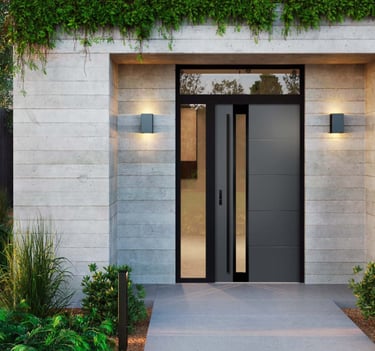 a modern home entrance with a modern door