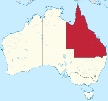 Queensland highlighted in Australian map 