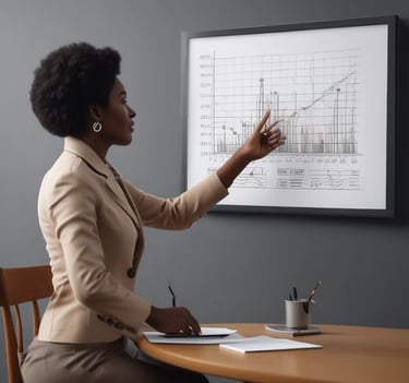 Three people are in a meeting room. One person is standing and pointing to a whiteboard filled with diagrams and flowcharts, while the other two are seated at a table with laptops and notebooks. The atmosphere appears focused and collaborative.