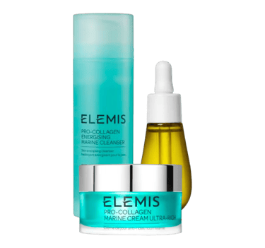 Elemis skincare products. Serum, face oil, Pro Collagen Marine cream