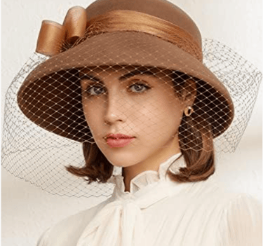 RETRONLY Black Church Hats with Veil - Vintage Cloche Hat Wool Felt Winter Wide Brim Fedora Hats