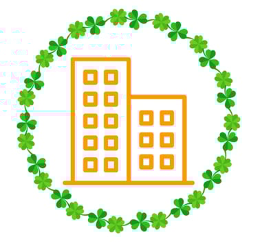 Building icon inside of clover border