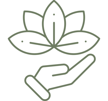 An outline of a hand gently holding a blooming lotus flower, symbolizing peace, growth, and natural wellness.