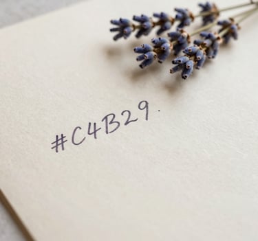 Close-up of a handwritten letter on aged #C4B29A paper resting next to a sprig of dried lavender. Soft, romantic lighting and a premium aesthetic.
