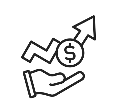 Line icon of a hand holding a dollar coin with an upward arrow showing financial growth.