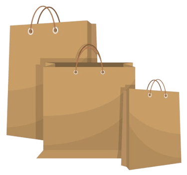 Três sacolas de papel marrom.