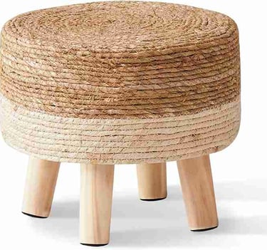 Boho Seagrass Pouf – Handwoven Round Footstool Ottoman for Couch, Desk & Bedroom Storage Decor