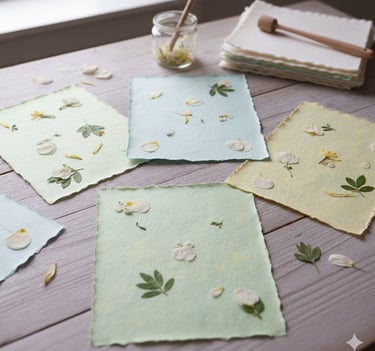 Handmade paper with leaves and flowers 