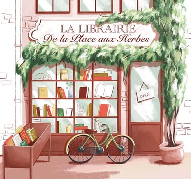 illustration of a cosy book store