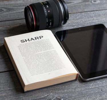 Sharp photography of a classic book next to a modern tablet on a dark gray wooden surface, reflecting narrative transition, professional lighting, North American context.