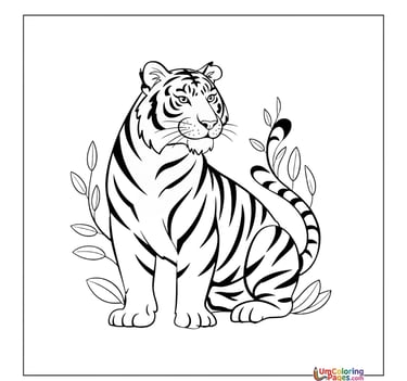 Tiger coloring page striped big cat printable for kids