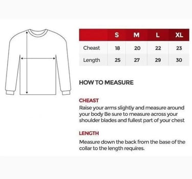 Size Chart for T shirt