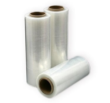 a roll film of stretch wrap on a white background