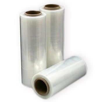 a roll film of stretch wrap on a white background