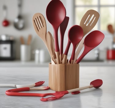 utensílios de cozinha, colheres, conchas, pás