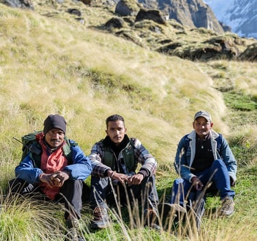Portrait: Bajrang Singh, Suraj Singh, Anand Singh, Near Kafni Glacier, ©Himanshu Panchal, 2025