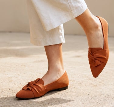 tan pointed toe loafers for an expensive looking outfit.