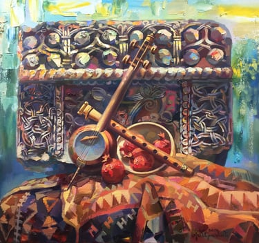 Khachkar-inspired painting by Meruzhan Khachatryan celebrating Armenian cultural heritage
