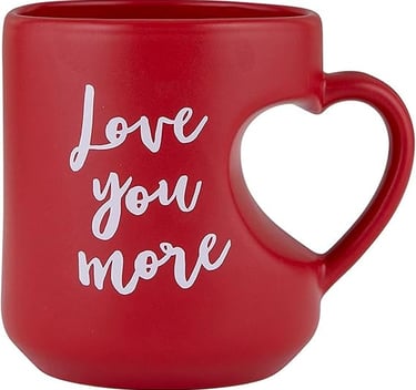 red heart shaped handle mug