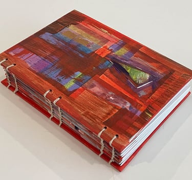 Coptic binding with hand painted acrylic - red
