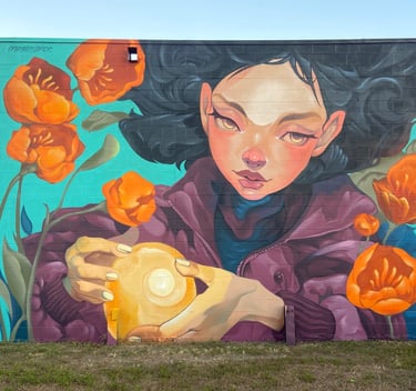 Aurora - Mural en Houston, festival de street art, arte urbano por Ona Salvador