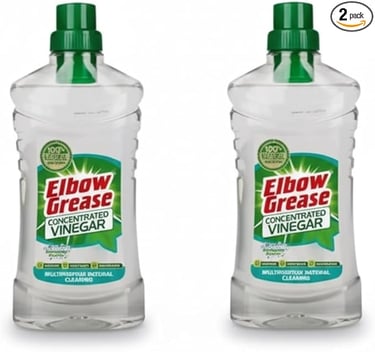 Two bottles of Elbow Grease concentrated vinegar for multipurpose natural household cleaning.