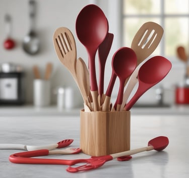 utensílios de cozinha, colheres, conchas, pás