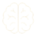 White outline icon of a human brain showing left and right hemispheres on a black background.