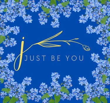 a blue and white floral wreath with the words just be you
